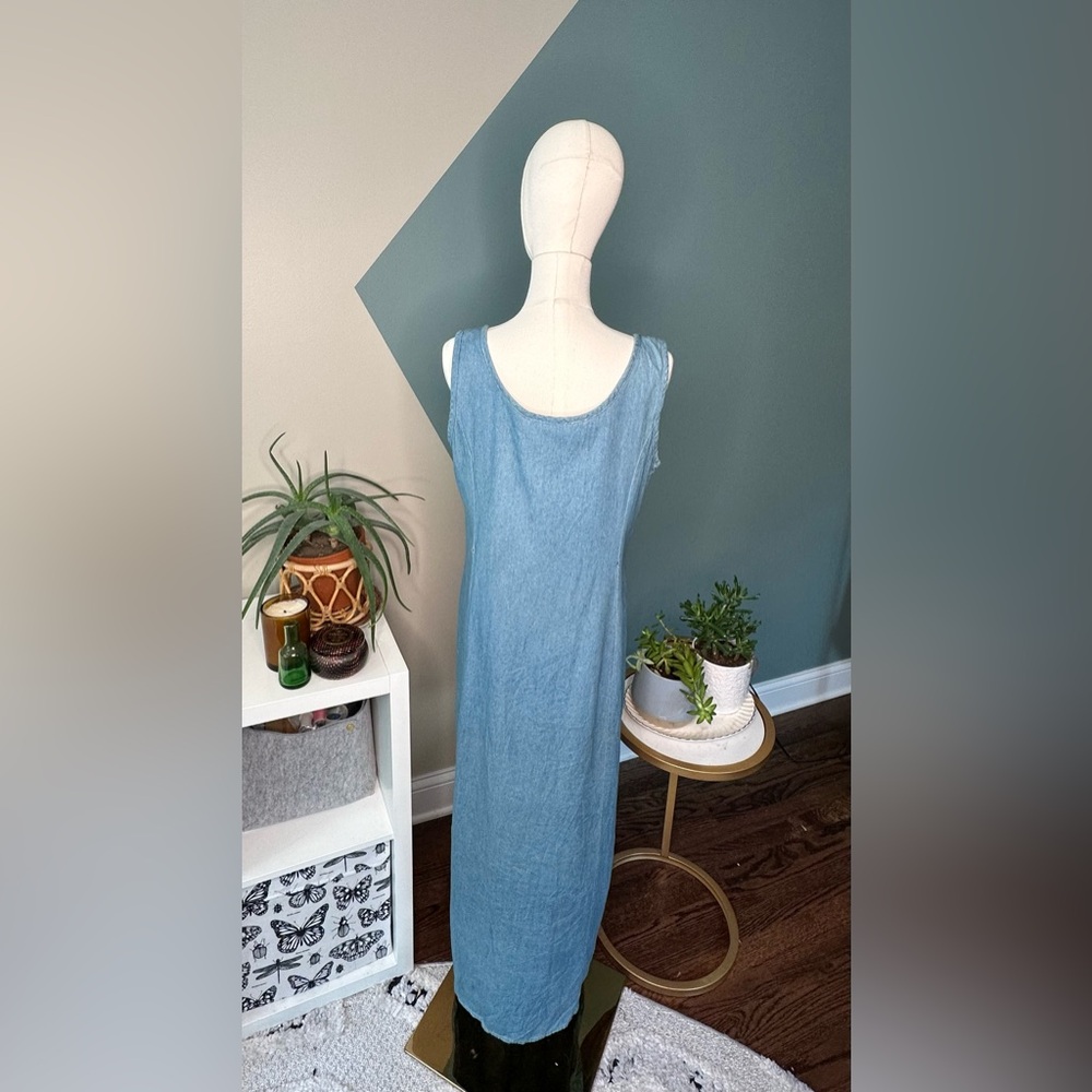 Vintage 90s Robbie Bee Chambray Tank Maxi Dress Button Front | Size 8 - Picture 5 of 12